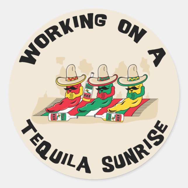 Adesivo Redondo Engraçada Tequila Mexicana Sunrise (Frente)