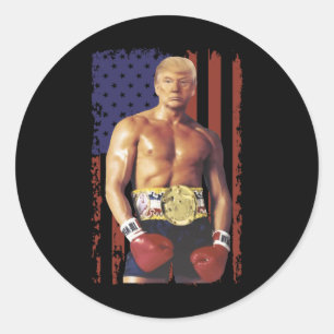 Adesivo Redondo Engraçada Trump Rocky Boxer Memer Boxer USA Flag P