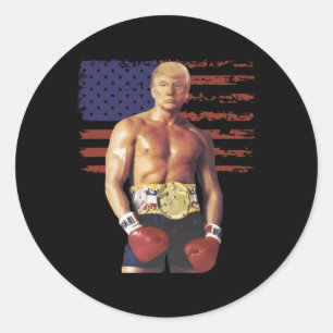 Adesivo Redondo Engraçada Trump Rocky Boxer Memer Boxer USA Flag P