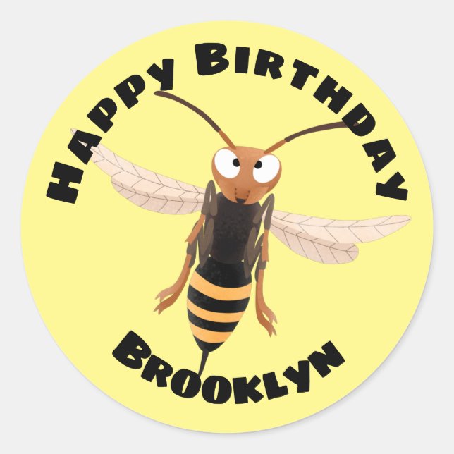 Adesivo Redondo Engraçada turma de ilustração de vespa de buzina (Frente)