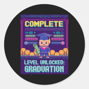 Adesivo Redondo Engraçado 2025 Gamer Nível Completo Mestre Faculda