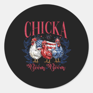 Adesivo Redondo Engraçado 4 De Julho Chicken Chicka Boom Indepen