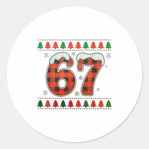 Adesivo Redondo Engraçado 67 Seis Sete Esquadrão Meme Natal Suéter