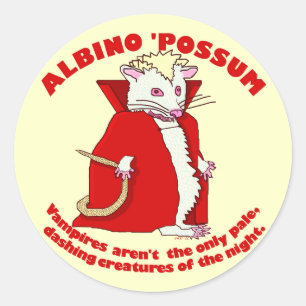 Adesivo Redondo Engraçado Albino Possum Vampiro Humor Animal