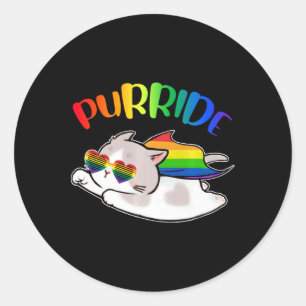 Adesivo Redondo Engraçado Ally Cat Purride Lgbtq Orgulho gay Rainb
