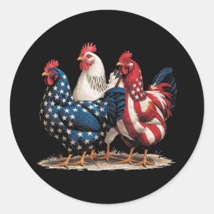 Adesivo Redondo Engraçado American Flag Rooster Independence Day 4