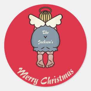 Adesivo Redondo Engraçado Angel Cartoon Personalizado Nome Natal