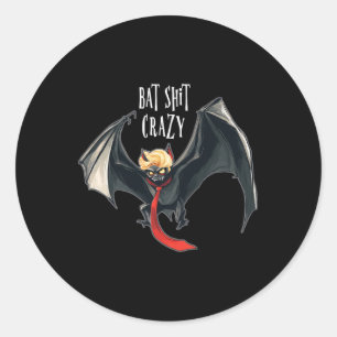 Adesivo Redondo Engraçado Anti-Trump Halloween Bat Crazy