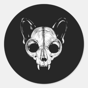 Adesivo Redondo Engraçado Assustador Gato Felino Skeleton Hallo