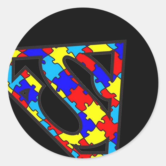 Adesivo Redondo Engraçado Autismo Conscientista Super Herói T-shir (Frente)