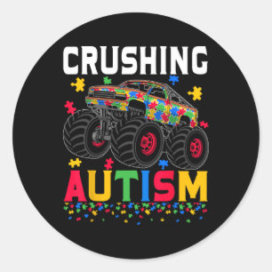 Adesivo Redondo Engraçado Autismo Sensibilização Monstro Caminhão