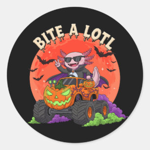 Adesivo Redondo Engraçado Axolotl Dracula Halloween Monster Truck