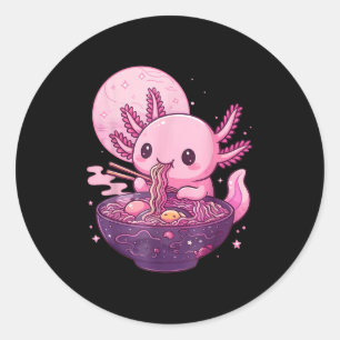 Adesivo Redondo Engraçado Axolotl Noodle Anime Kawaii Axolotl come