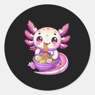 Adesivo Redondo Engraçado Axolotl Noodle Anime Kawaii Axolotl come