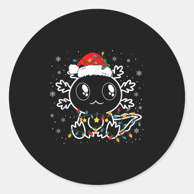 Adesivo Redondo Engraçado Axolotl Santa Hat Engraçado Meninos Meni (Frente)