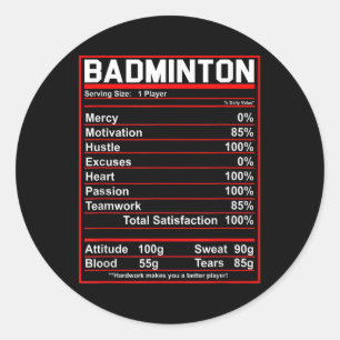 Adesivo Redondo Engraçado Badminton Nutrição Fatos