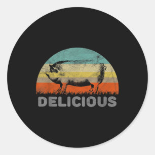 Adesivo Redondo Engraçado Barbecue Porco Com Um Slogan Delicioso