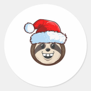 Adesivo Redondo Engraçado, Bonito, Sloth Santa Hat, presente de Na