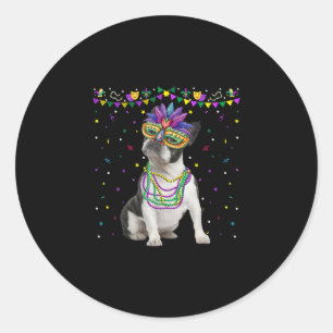Adesivo Redondo Engraçado Boston Terrier Vestindo a máscara de c