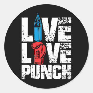 Adesivo Redondo Engraçado Boxando, Tee Live Love Punch