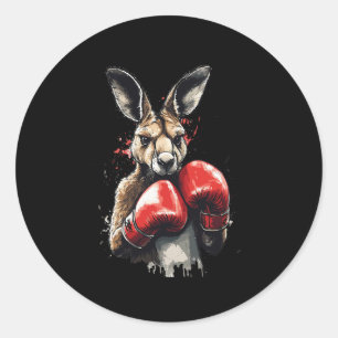 Adesivo Redondo Engraçado Boxer Kangaroo Com Luvas De Boxas Lutand