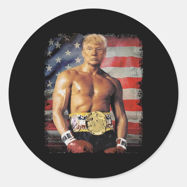Adesivo Redondo Engraçado Boxer Trump Trump Rocky Meme (Frente)