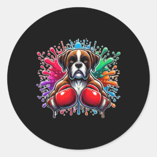 Adesivo Redondo Engraçado Boxin Boxer Lover Boxer Dog Paint Spla