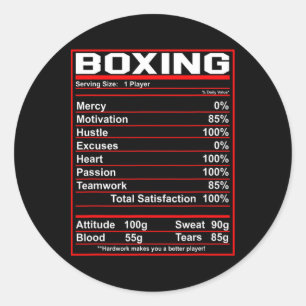 Adesivo Redondo Engraçado Boxing Nutrition Facts Boxer