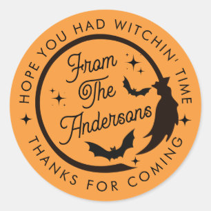 Adesivo Redondo Engraçado Bruxa Bonita Halloween Obrigado Por