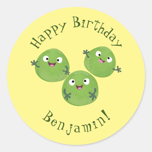 Adesivo Redondo Engraçado Bruxelas brota caricatura de legumes (Frente)