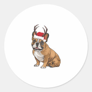Adesivo Redondo Engraçado Buldogue francês Natal Santa Hat Reindee