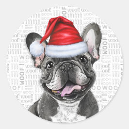 Adesivo Redondo Engraçado Bulldog Francês com o Natal da Arte