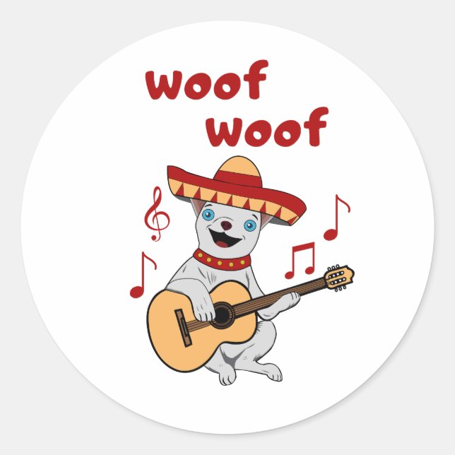 Adesivo Redondo Engraçado Cachorro Chihuahua Vestindo um Sombrero. (Frente)