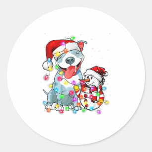 Adesivo Redondo Engraçado Cachorro de Natal Tee Snowman Xmas Light