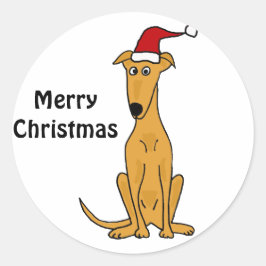 Adesivo Redondo Engraçado Cachorro Greyhound na Arte de Natal do P