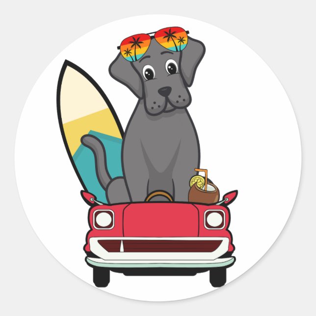 Adesivo Redondo Engraçado Cachorro Negro está dirigindo para a pra (Frente)