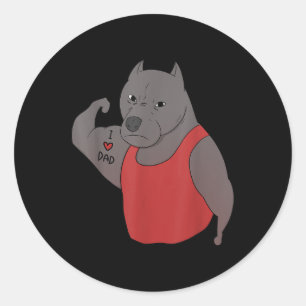 Adesivo Redondo Engraçado Cachorro Touro Adoro Tatuagem Pai