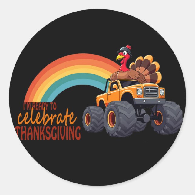 Adesivo Redondo Engraçado Caminhão-de-Ação de Graças da Turquia (Frente)