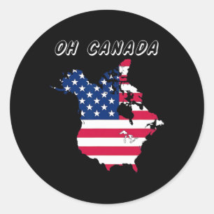Adesivo Redondo Engraçado, Canadá Engraçado Mapa Dos Eua