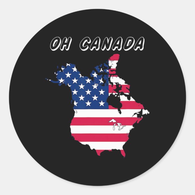 Adesivo Redondo Engraçado, Canadá Engraçado Mapa Dos Eua (Frente)