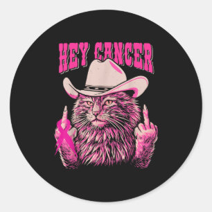 Adesivo Redondo Engraçado Cancer de mama Consciência do Gato Rosa