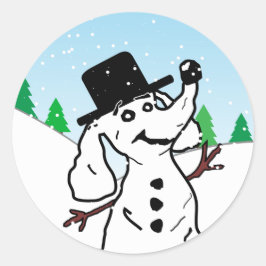 Adesivo Redondo Engraçado Cão Feriado de Natal Lover Snowman