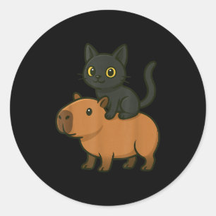 Adesivo Redondo Engraçado Capybara Black Cat Amante de os animais 