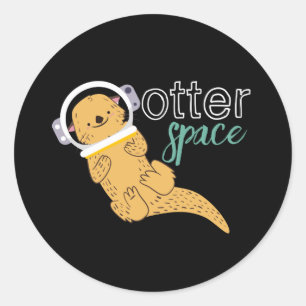 Adesivo Redondo Engraçado Cartoon Animal Humor Otter Space
