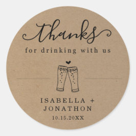 Adesivo Redondo Engraçado Casamento de Cerveja Obrigado / Obrigado