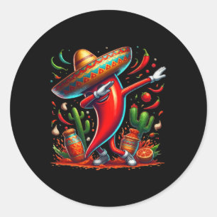 Adesivo Redondo Engraçado Chili Dabbing Pepper Quente Sombrero Cin