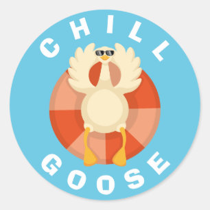 Adesivo Redondo Engraçado Chill Goose Summer Vacing Trip Bobo Prai