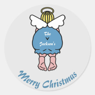 Adesivo Redondo Engraçado Chubby Angel Feliz Natal Personalizado