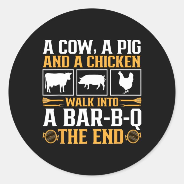 Adesivo Redondo Engraçado Churrasco de Piada de Churrasco Rbecue L (Frente)