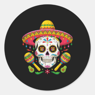 Adesivo Redondo Engraçado Cinco De Mayo Engraçado Crânio Com Chapé